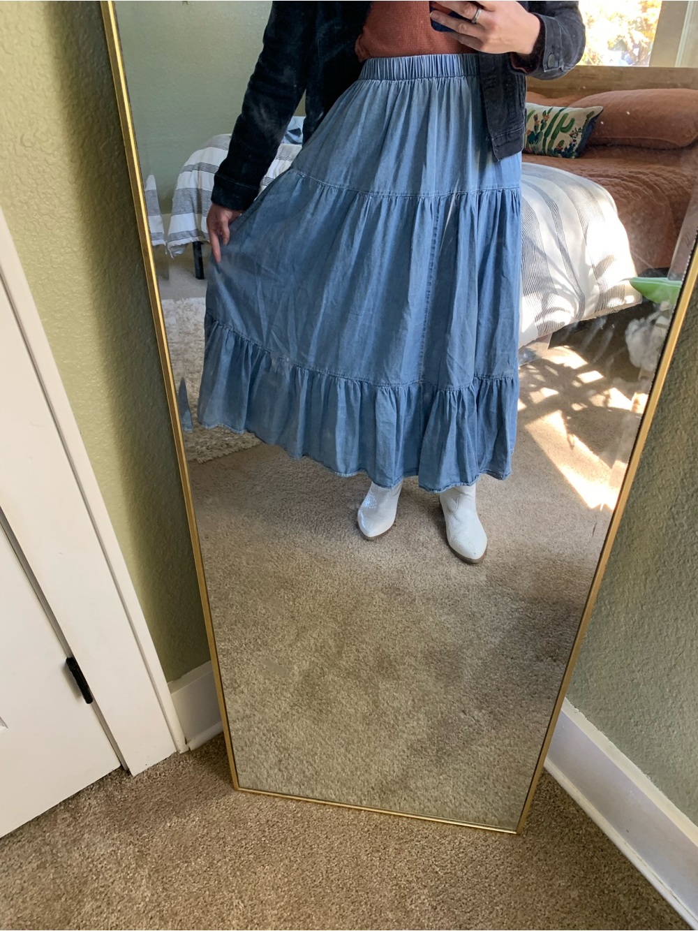 Blue Denim Tiered Maxi Skirt - Lightweight Casual Women's Skirt